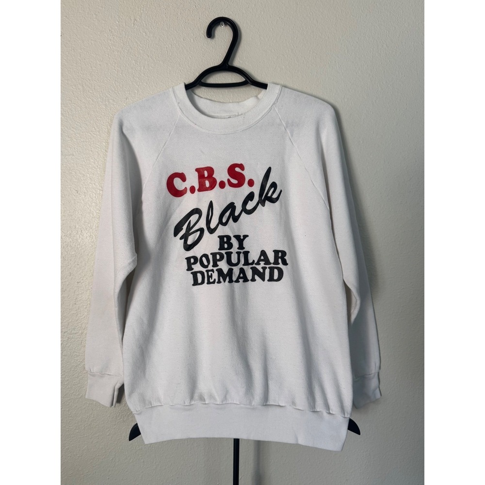 Vintage Fruit of the Loom CBS Black By Popular Demand Sweatshirt White Large USA - Picture 1 of 4